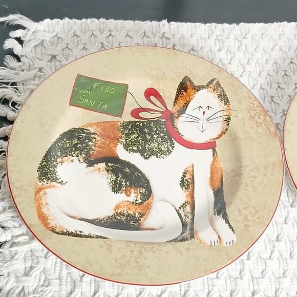 2 Fiddlestix 8" Christmas Cats Plates Sakura Dessert Orange Tabby Black White - Picture 3 of 12